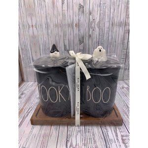 Rae Dunn Halloween Spooky and Boo Black Canister Set Of 2 New 2021 Gnome & Ghost